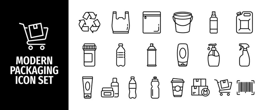 Modern packaging line icon set