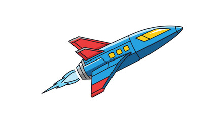 Naklejka premium Cartoon Rocket Ship Launching into Space, Illustration