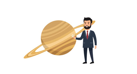 Businessman holding planet Saturn with rings illustration © Ahmed