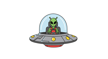 Cartoon Alien Driving Spaceship, UFO Flying Saucer © Ahmed