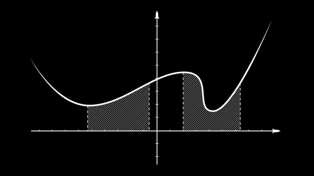 Animation of the graph of an arbitrary function appearing on a Cartesian plane, with shaded areas below the graph denoting integration regions.