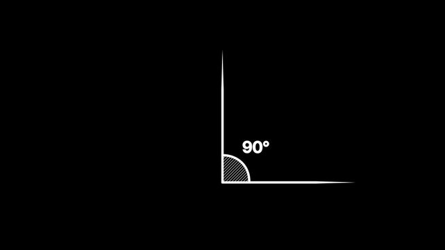 Animation of three geometric angles: 180, 90 and 45 degrees, with lines indicating the angle and numerical value.