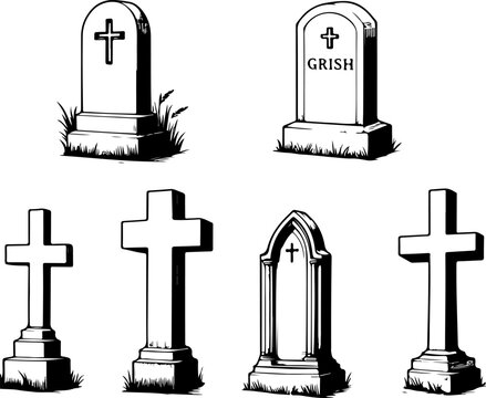 Gothic Harbinger of the Grave Detailed Creepy Tomb and Gravestone Set for Microstock and Dark Fantasy Horror Projects