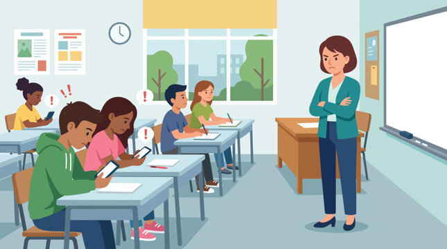 Teacher's exasperation as students prioritize smartphones over learning, illustrating the impact of digital distraction on classroom focus and engagement