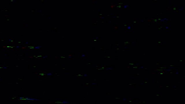 Digital Glitch Artifact Noise Overlay with RGB Pixel Distortion on Black Background