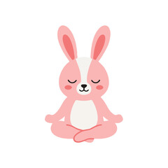 Obraz premium Cute pink rabbit meditating in lotus yoga pose cartoon illustration