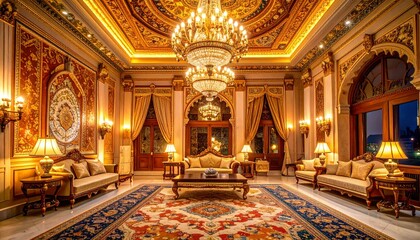 Obraz premium Ornate Ottoman Palace Reception Room with Mother-of-Pearl Inlay