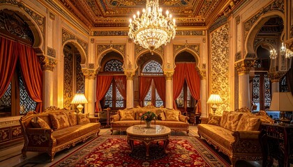 Obraz premium Ornate Ottoman Palace Reception Room with Mother-of-Pearl Inlay