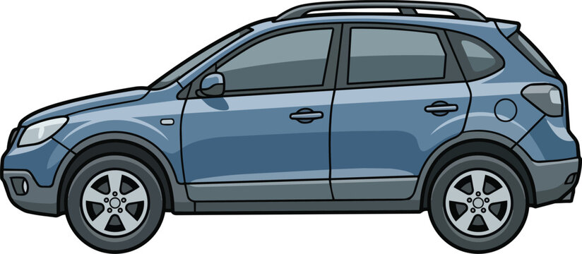 Blue SUV Car Side View Modern Crossover Vehicle Transportation Vector Illustration 