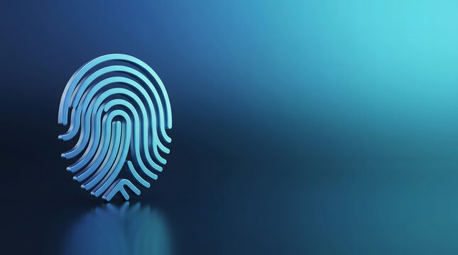 Blue cyan fingerprint icon on digital security banner for biometric identity protection concept gate