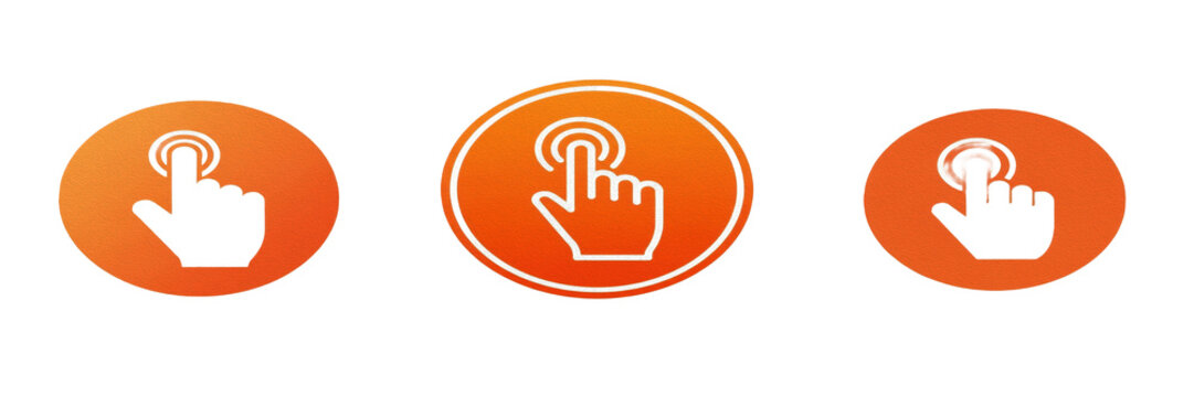 Set and Collection of Orange "Click" Cursor Icon - UI/UX Graphic Element for Web Design, Interactive Apps, Digital Branding, Software, and Navigation Design Projects, Isolated on transparent PNG 