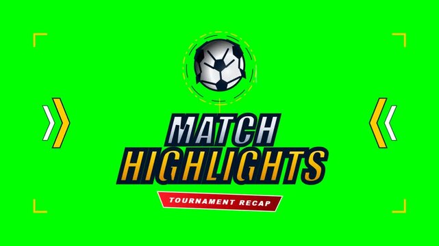 Soccer match highlights graphic with a football and tournament recap text.