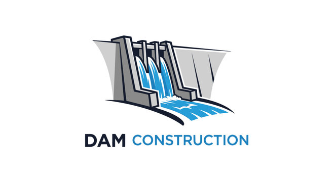 Dam Construction Logo with Water Flowing