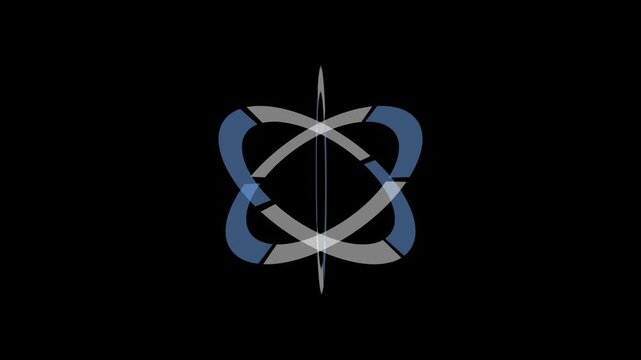 Abstract metallic atomic orbit or planetary ring animation intersecting against a deep black background.