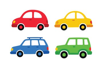 Fototapeta premium Cute cars and colorful vehicles vector illustration set