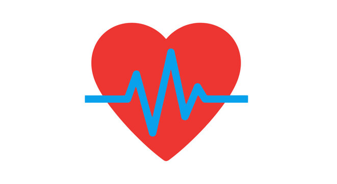 Red Heart with Blue Heartbeat Pulse Line Medical Icon