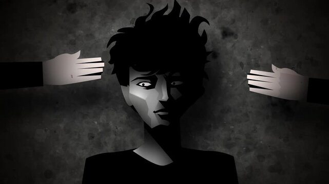 man with mouth and eyes covered by hands symbolizing censorship