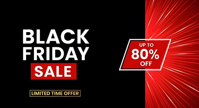 Black friday sale promotion with red neon effect and discount offer