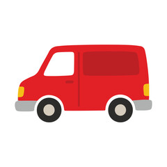 Cute cartoon red delivery van flat vector illustration © bytaristudio