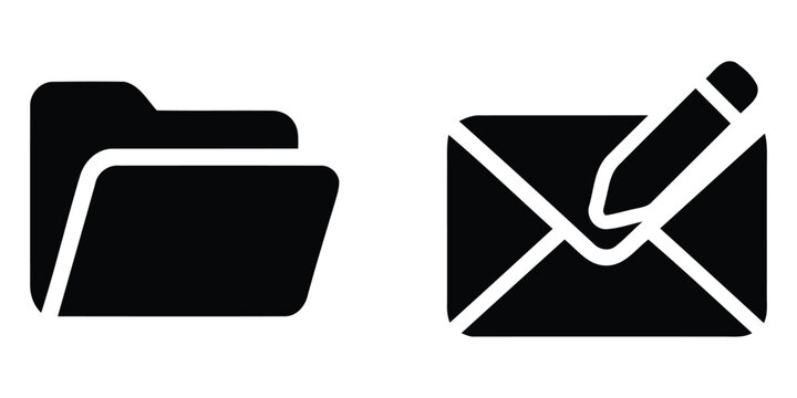 folder and envelope icons flat black on white background mail document storage communication symbol interface design graphic element web