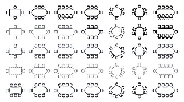 Table and Chair Arrangements: Top View Icons for Event Planning and Interior Design