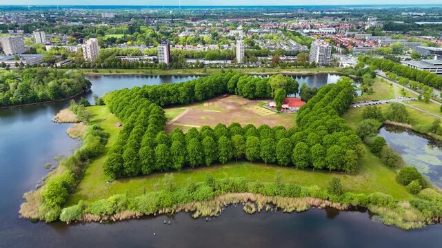Aerial drone view of the five pointed star shaped park Pettelaarse Schans, Netherlands, May 14, 2026. High quality 4k footage