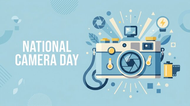 National Camera Day celebration with vintage camera and film roll