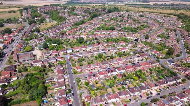 Aerial shot of suburban Salisbury, Wiltshire, UK