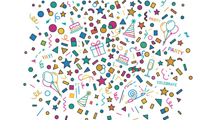 Fototapeta premium Colorful Confetti Explosion with Party Elements - Celebration Background