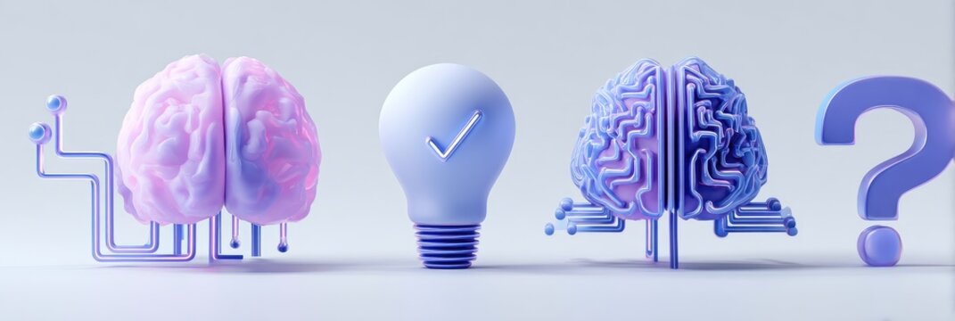 Conceptual representation of artificial intelligence and human thought processes with a question mark.