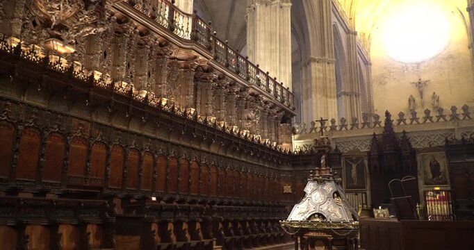 The impressive interior of the Cathedral of Seville (Catedral de Santa Mar&iacute;a de la Sede) in Spain.