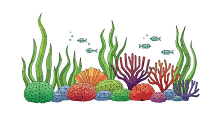 Colorful Underwater Coral Reef Scene with Fish and Seaweed © A.CHOMSIN