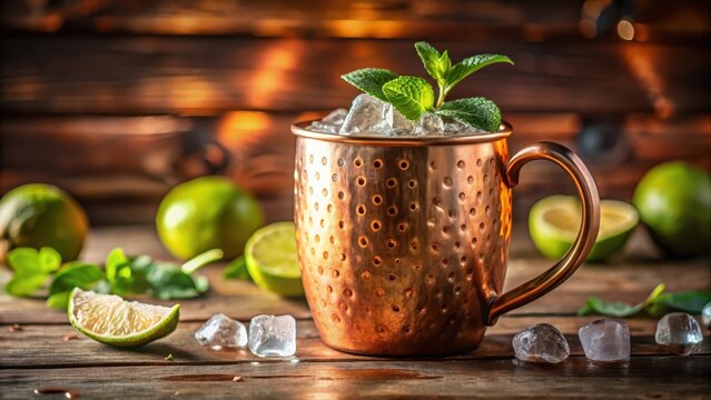 Refreshing summer cocktail in a copper mug