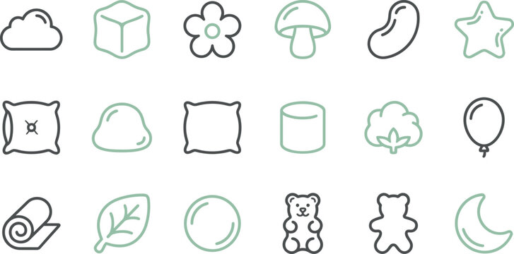 Minimalist vector illustration set featuring various soft shapes and simple icons for creative design projects