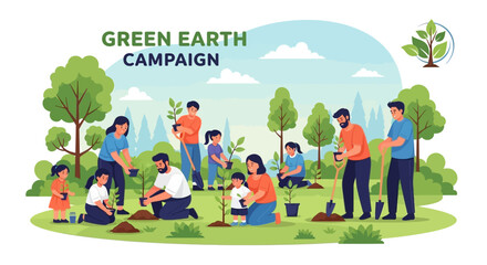 Fototapeta premium People Planting Trees Green Earth Campaign Illustration