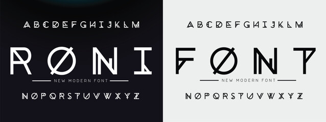 Design Modern abstract digital alphabet font. Minimal technology typography, Creative urban sport fashion futuristic font and with numbers. vector illustration.  © Kitti_Pie