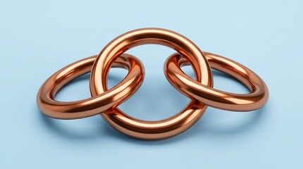 Naklejka premium Interlocking bronze metal rings on blue background 3d render