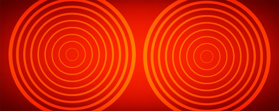 Hot red concentric circle background. Expanding waves with epicenter. Radial sound signal or vibration backdrop. Vector burn red ripple gradient wallpaper. Target symbol, radar or sonar icon concept