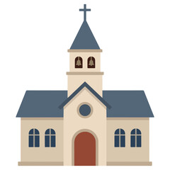 Obraz premium Simple church building with bell tower and cross white background house of god building religious