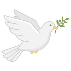 Fototapeta premium White dove flying with olive branch wildlife illustration movement beginning diplomacy serenity