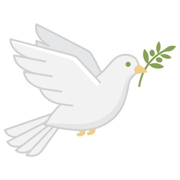 White dove flying with olive branch wildlife illustration movement beginning diplomacy serenity