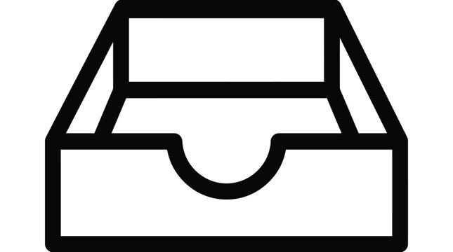 Simple outline icon representing an empty office inbox tray container