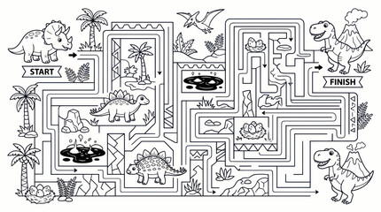Dinosaur Maze Game for Kids - Coloring Activity with Jurassic Creatures © Sepeda