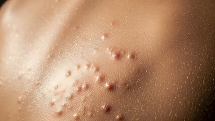 Fototapeta premium Close-up of skin with acne on shoulder in natural lighting 