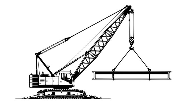 Crawler crane lifting a steel beam