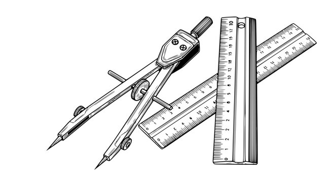 drawing compass and rulers on white background