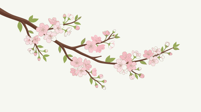 Pink cherry blossoms on branch.