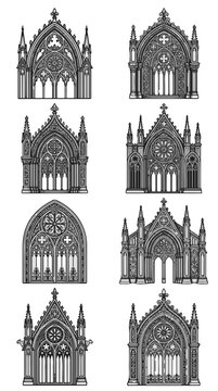 Gothic Arch Tattoo Designs Set Ornate Architectural Elements Collection