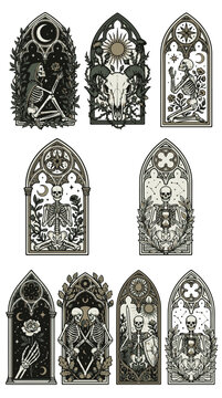 Gothic Arch Tattoo Designs Skeletal Figures and Macabre Symbols