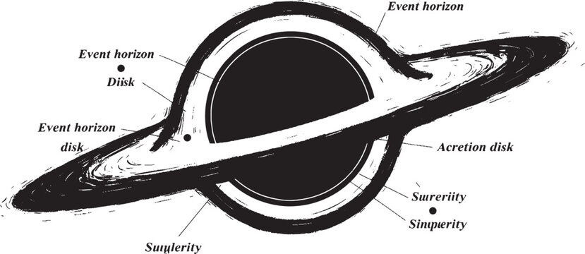 Illustration of a black hole with an accretion disk and event horizon vector art
